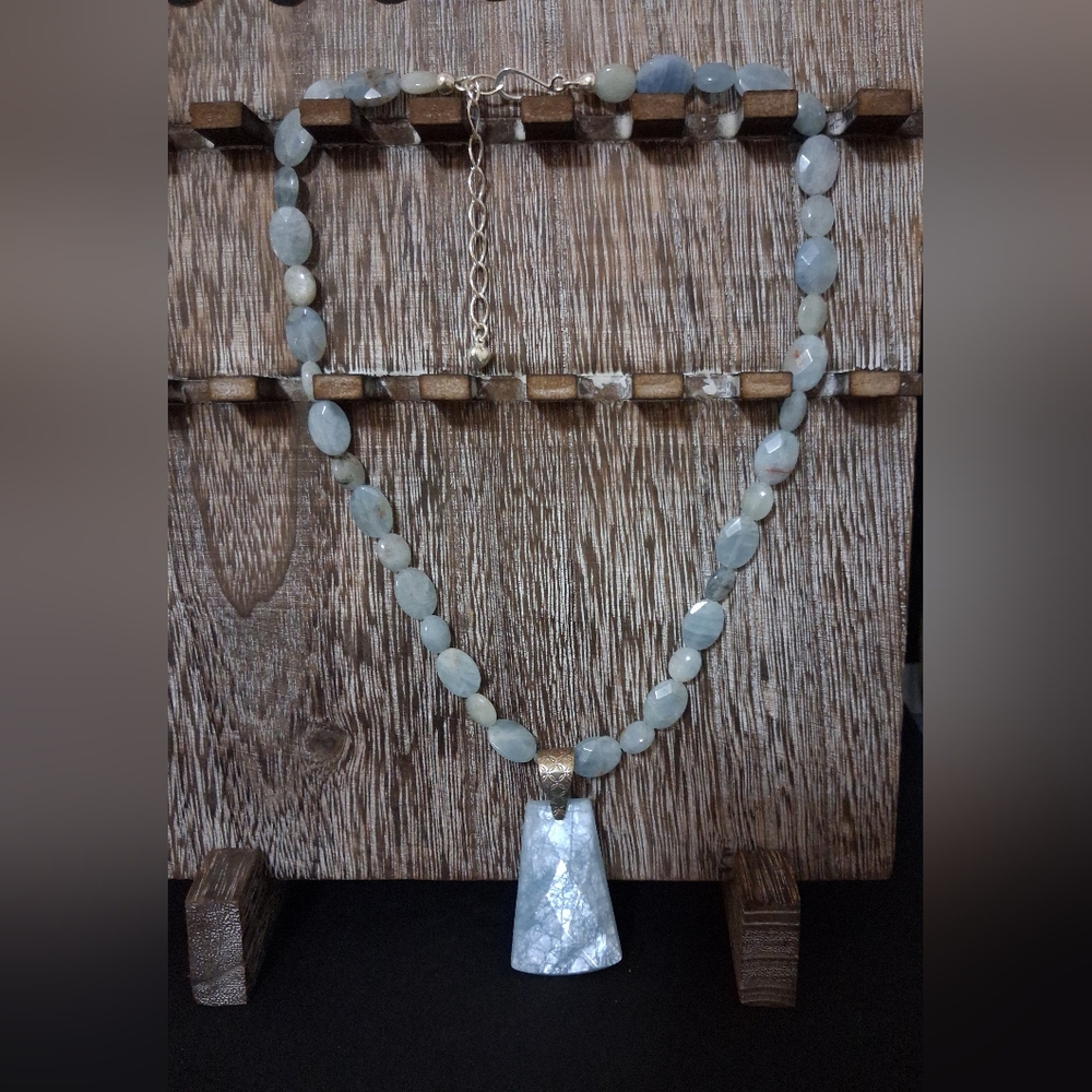 Jay King Mine Finds DTR .925 Natural Aquamarine Gemstone Necklace & Pendant